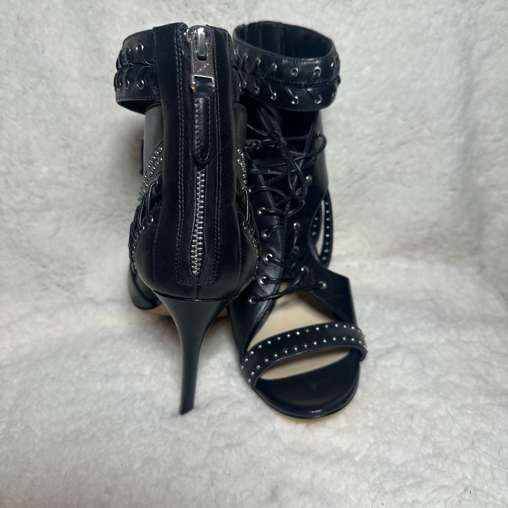Brian Atwood Black Studded Lace-Up Heels - Picture 2 of 7